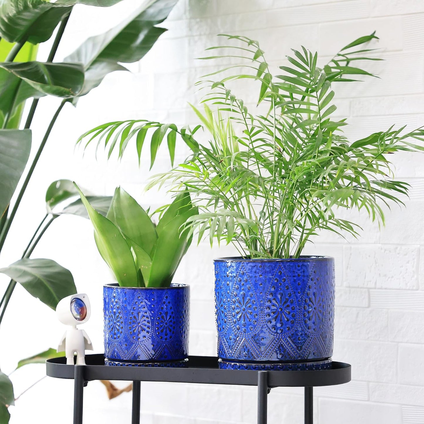 8 Inch + 6 Inch Indoor Plant Pot with Drainage Holes and Saucers, Ceramic Planter for Plants Succulent Orchid Flower Pots