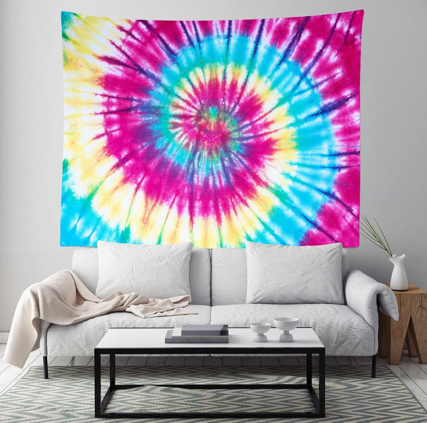 BELECO Tie Dye Tapestry Wall Hanging Fabric 60x50 Inch Colorful Spiral Tie Dye Tapestry Hippi 60s Themed Party Decorations Rainbow Tapestry Art Wall Decor for Bedroom Aesthetic Living Room Dorm