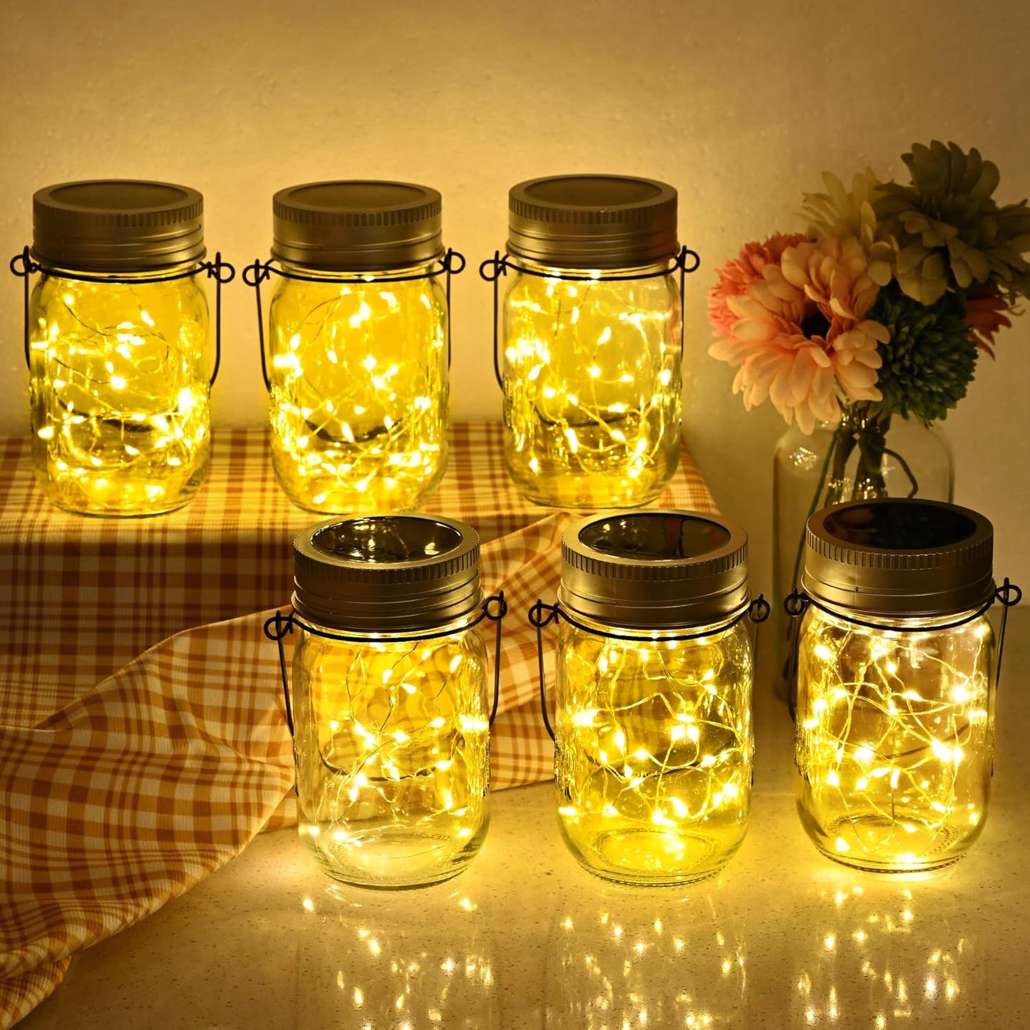 GIGALUMI Solar Mason Jar Lights, 12 Pack 30 Led String Fairy Lights Garden Lights Outdoor Waterproof Hanging Solar Lanterns for Outdoor, Garden, Patio, Lawn, Balcony Decoration