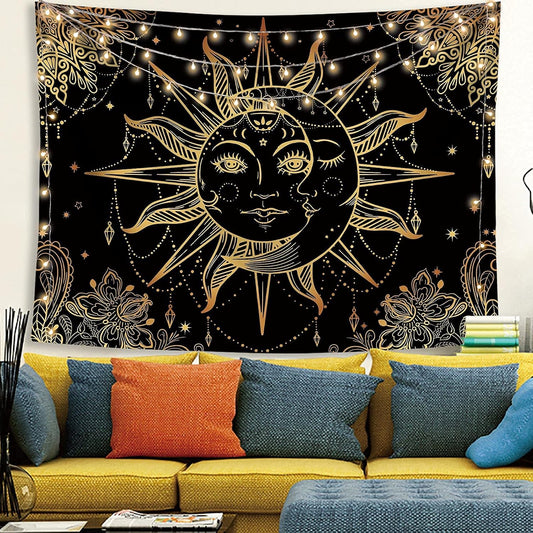 Lunerfex Hippie Sun and Moon Tapestry Bohemian Tapestry Aesthetic Cute Tapestries for Bedroom and Living Room Decor Sun 60×80 Inches