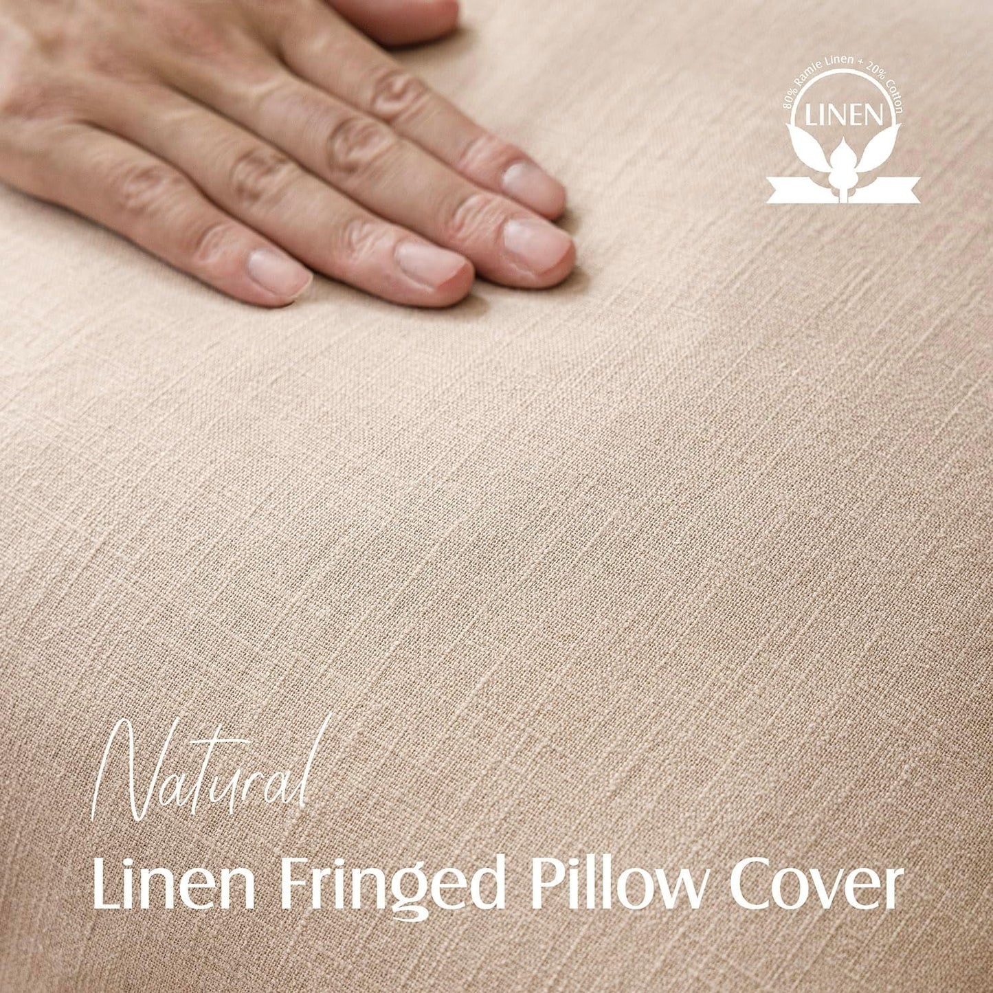 Foindtower Set of 2 Decorative Linen Fringe Throw Pillow Covers Boho Farmhouse Cushion Cover with Tassels Soft Accent Pillowcase for Couch Chair Sofa Bed Living Room Home Decor,24×24 Inch,Tan Beige