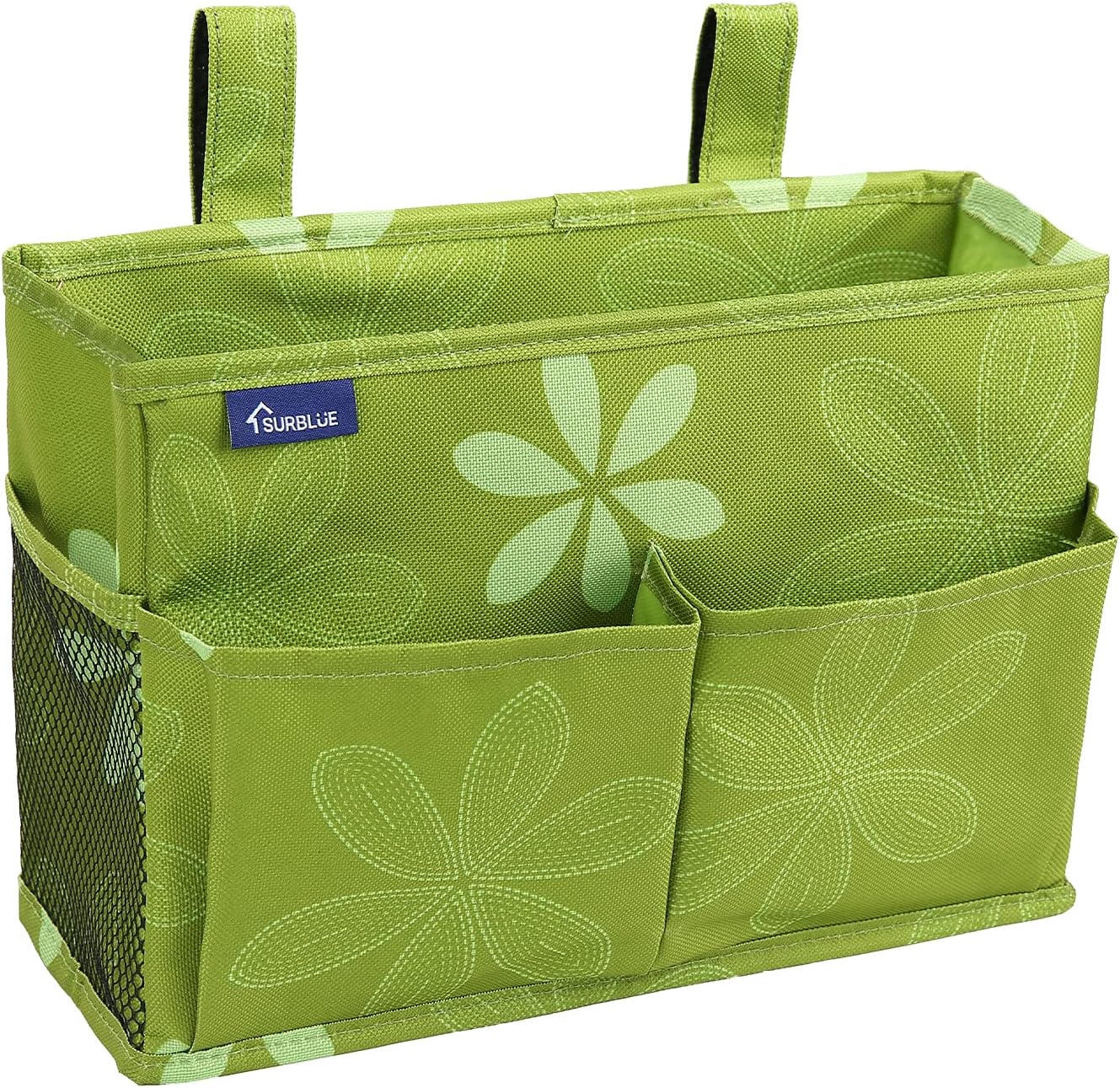 Surblue Bedside Caddy Hanging Bed Organizer Storage Bag Pocket for Bunk and Hospital Beds, College Dorm Rooms Baby Bed Rails,Camp Chiars，Wheelchair Side Bag，4 Pockets and 2 Hooks (Flower)