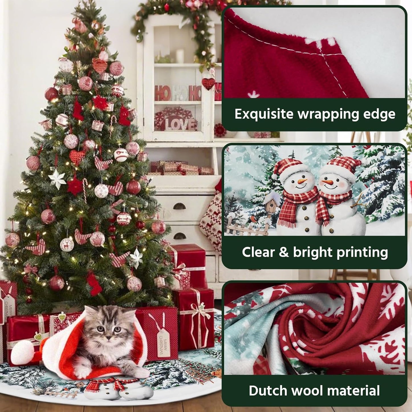 Christmas Tree Skirt 36 Inch, Red Snowman Trucker Xmas Tree Skirts, Winter Christmas Trees Mat for Home Party Holiday Indoor Outdoor Decorations