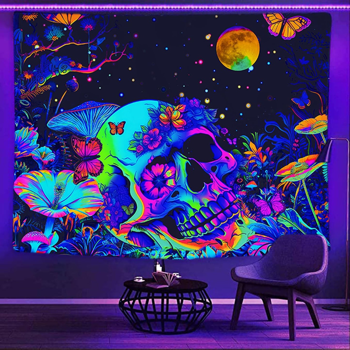 Xiaoput Skull Skeleton Tapestry for Bedroom, Glow in the Dark Black Light Poster, 60x40IN