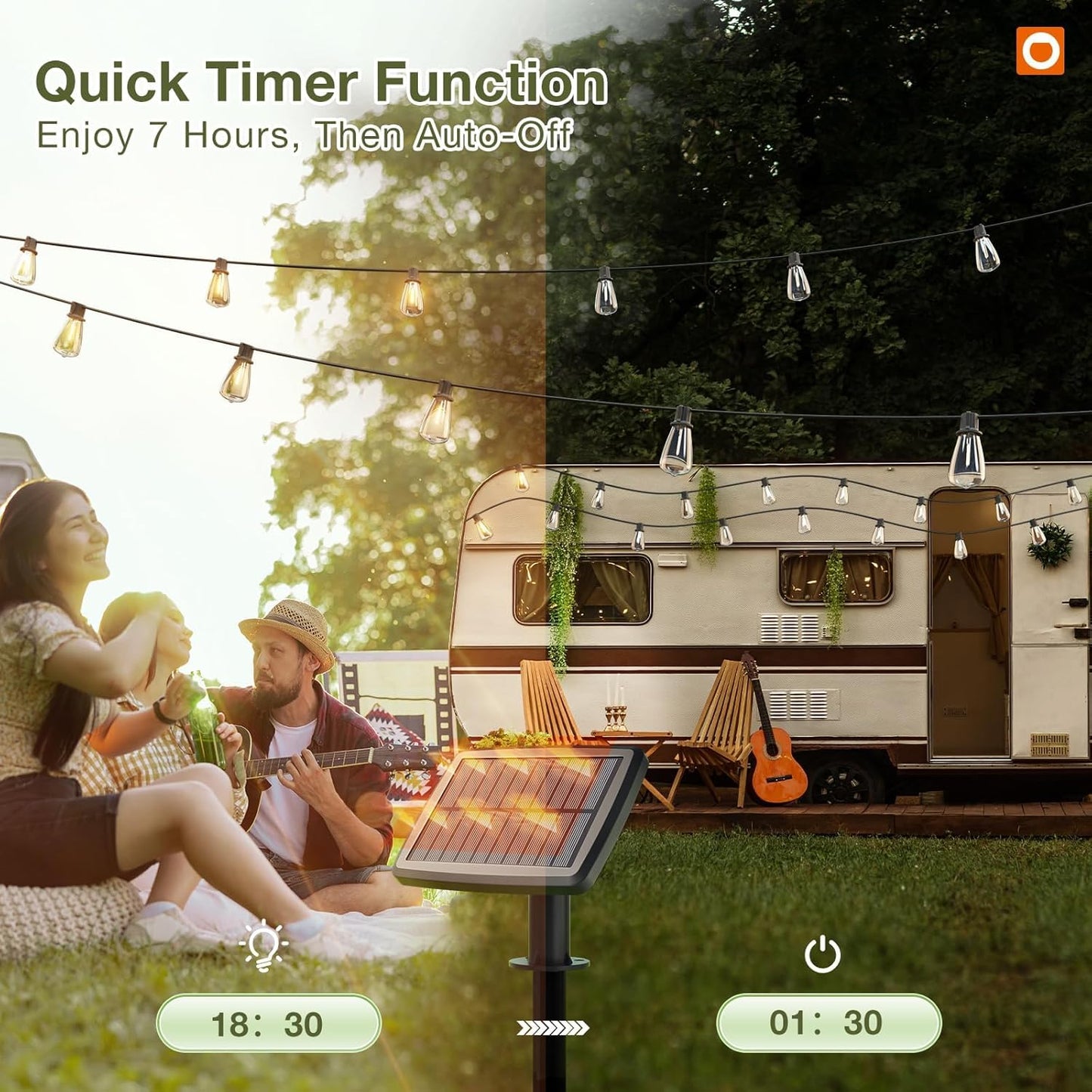 addlon 33(27+6) FT Solar String Lights Waterproof,Patio Light Solar Powered with Remote& USB Port 9+1 LED Shatterproof Bulbs 3 Lighting Modes Outdoor for Camping Backyard Garden