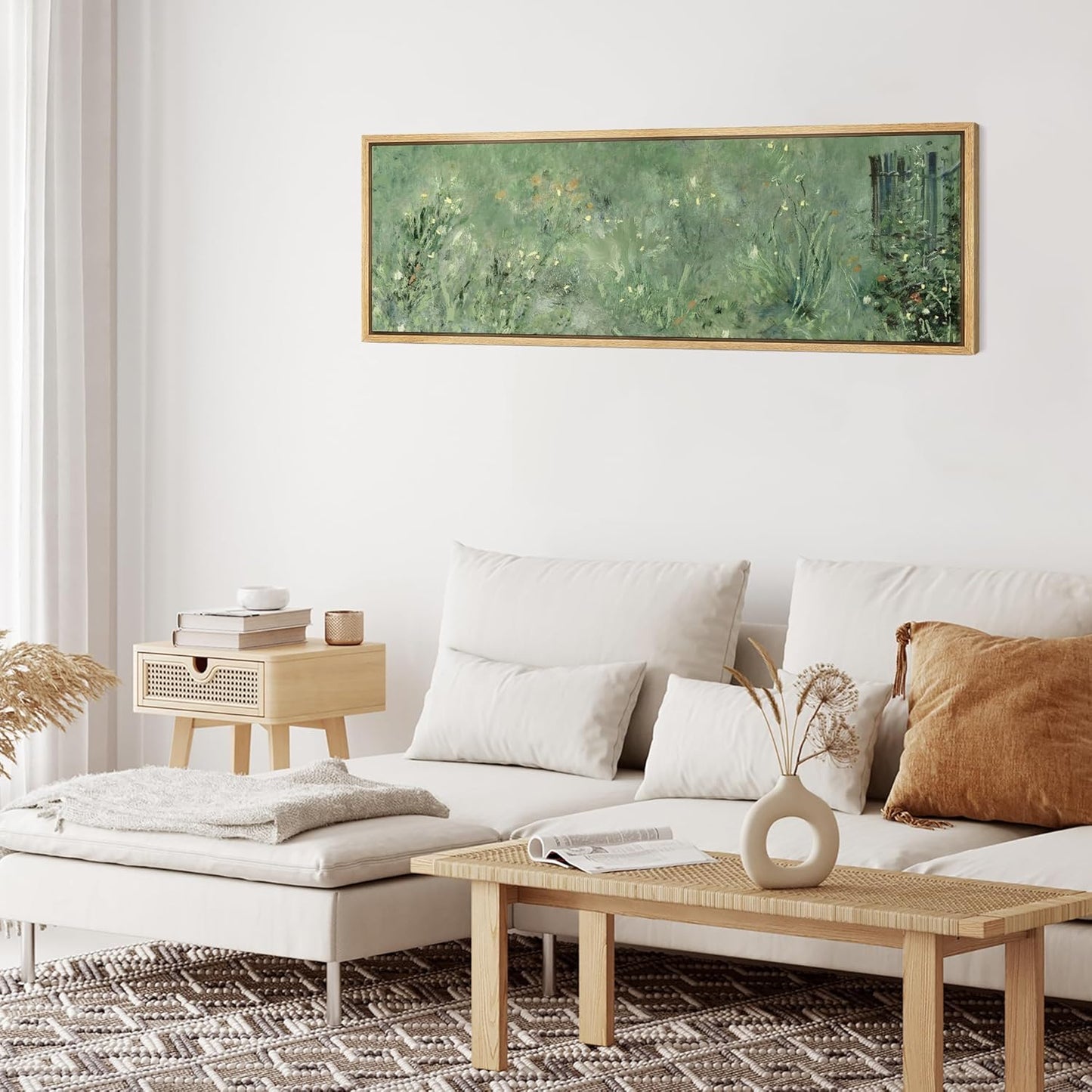 MUDECOR Large Framed Canvas Print Wall Art Meadow's Embrace Impressionist Wildflower Antique Retro Fine Art Illustrations Decorative Colorful for Bedroom - 60"x20"