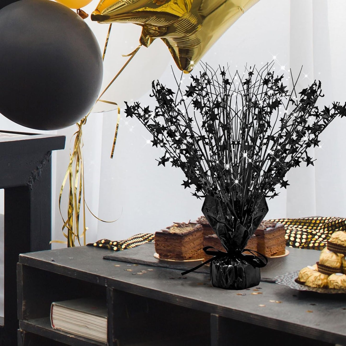 Crowye 18 Pieces Metallic Foil Spray Centerpiece Party Star Table Decoration Burst Metallic Table Centerpieces for Birthday Party Season Holiday(Black)