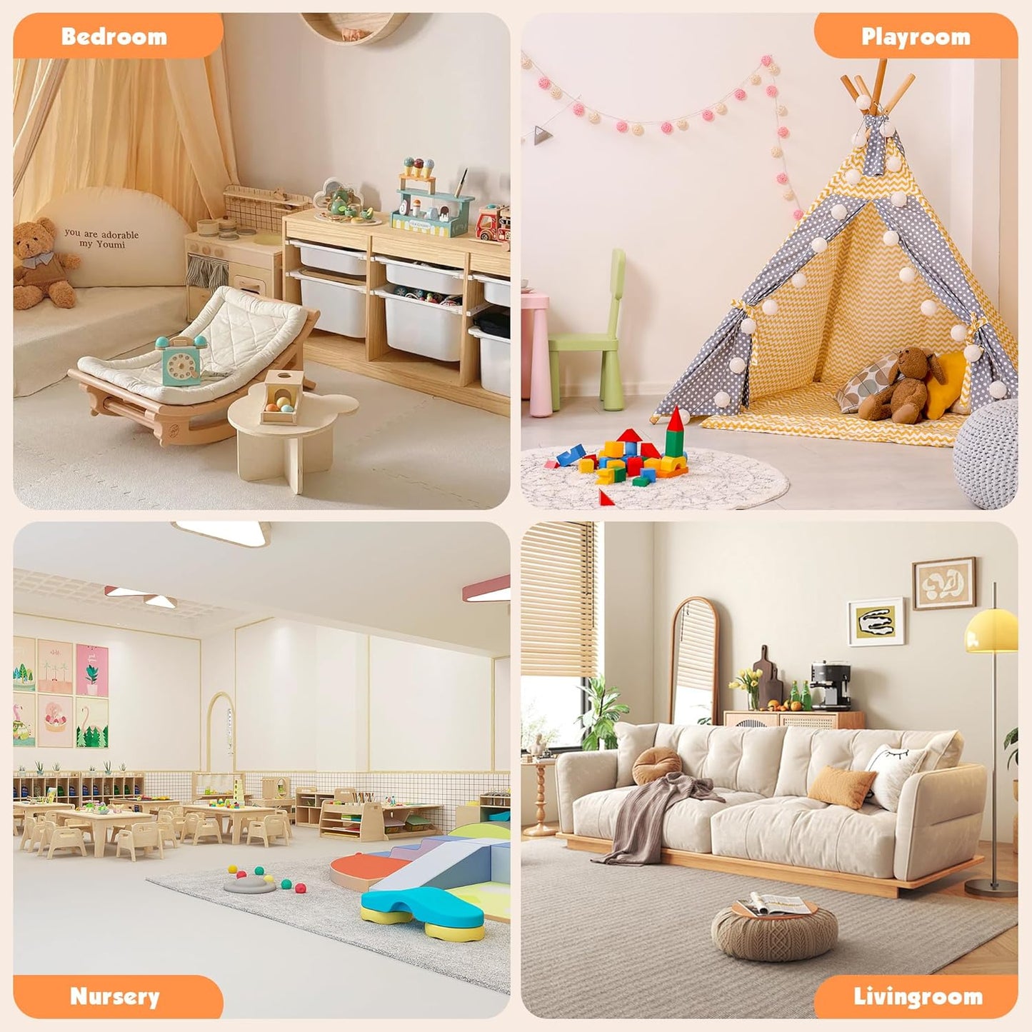 Kids Toy Storage Organizer with 6 Removable Plastic Bins Toddler Montessori Bookshelf with Stuffed Animal Net Holder Baby Bookcase Plush Organizer for Playroom,Bedroom,Kids Room,Classroom