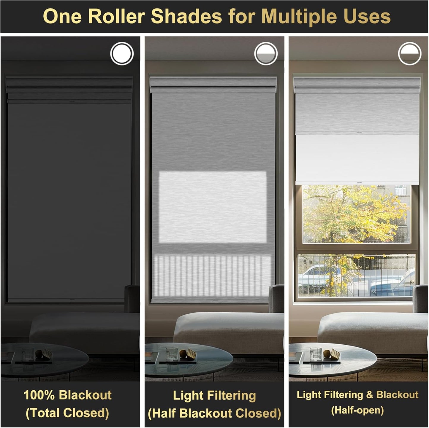 BERISSA Cordless Dual Roller Shades with Cassette Valance, Double Window Shades - Blackout and Light Filtering, Day and Night for Home Office Door. Striped Jacquard White. 61 W x 48" H