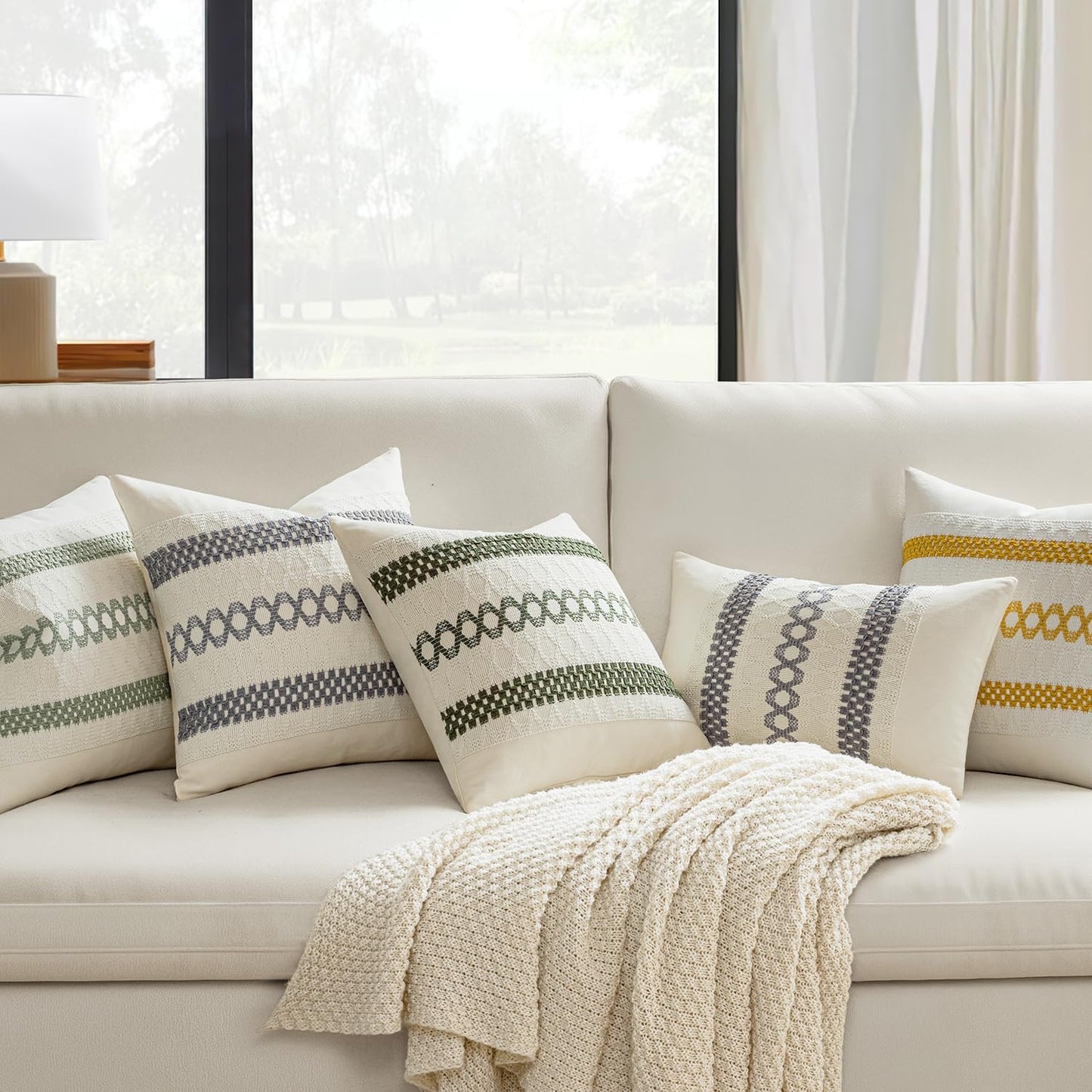 MIULEE Set of 2 Gray Boho Decorative Pillow Covers 18x18 Inch Farmhouse Rustic Couch Throw Pillows Modern Spring Cotton Cushion Covers Retro Cute Macrame Woven Home Decor for Bed Sofa Chair