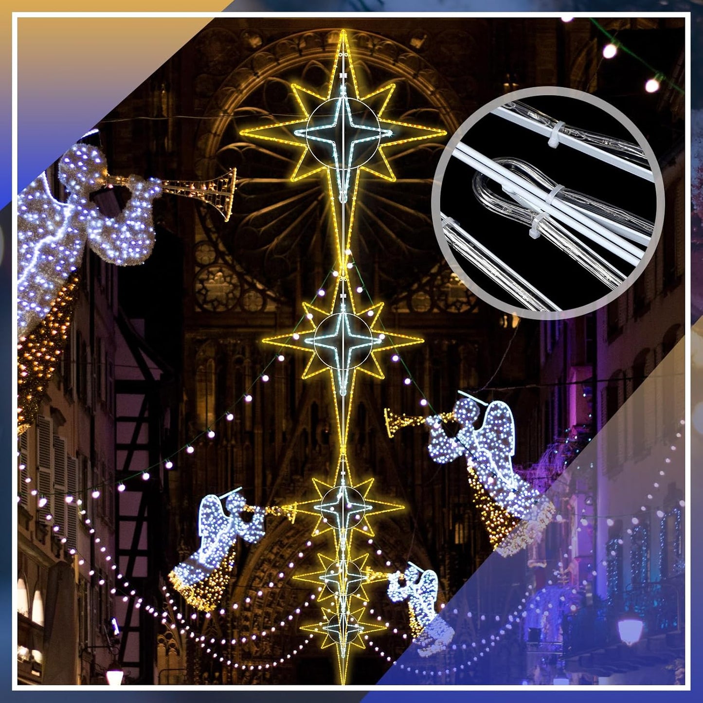 43'' Christmas Star of Bethlehem LED Star Hanging Lights Nativity Holy Family Light for Door Window Porch Wall Decoration Plug Operated Lighted Hanging Tree Topper(White, Warm Light)