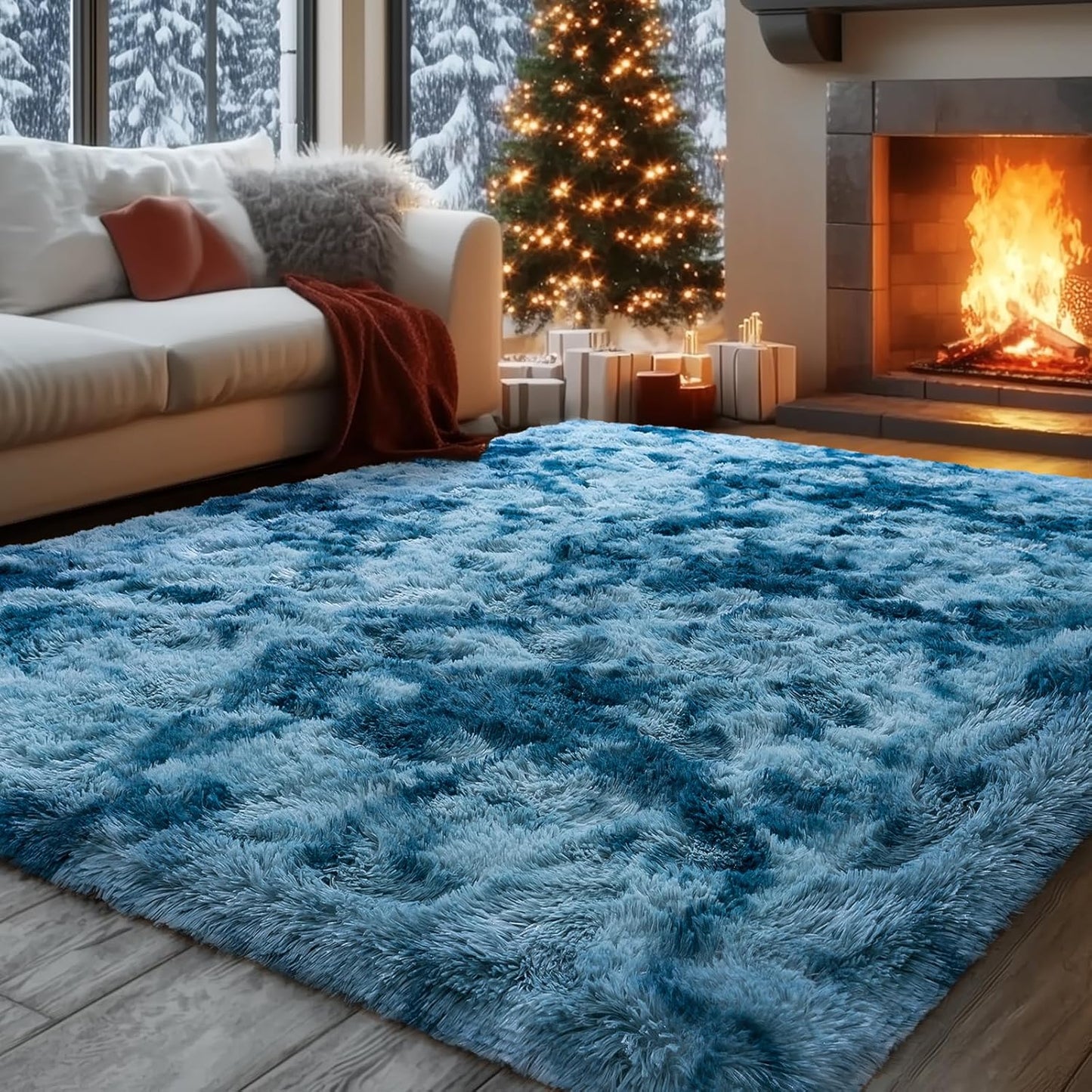 Rezutan Rugs for Living Room, Area Rug 6x9 Fluffy Carpet, Soft Shaggy Modern Floor Rug for Kids Boys Girls Bedroom, Plush Fuzzy Dorm Rug,(Peacock Blue,6ft x 9ft)