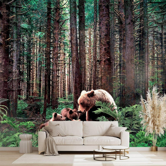 Forest Animals Bear wallpeper Kids Bedroom Woods Wall Mural - 137"x96"（Not Peel and Stick）