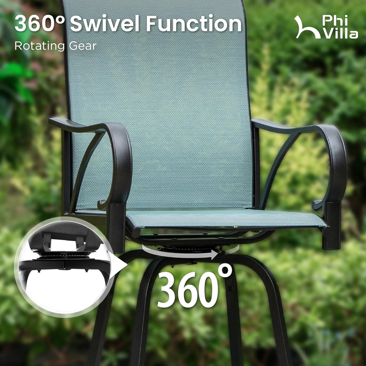 PHI VILLA 5 Piece Patio Bar Height Dining Set, Outdoor High Top Patio Table and Chairs Set with 4 Outdoor Bar Stools & 41" Wood-Like Iron Bar Table with 1.57" Umbrella Hole for Garden