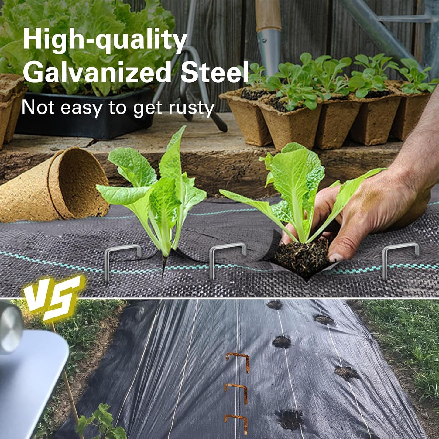 8 Inch Landscape Staples, More Thicker Heavy Duty 8 Gauge Galvanized Landscape Stakes, 125 Packs Garden Staples for Lawns, Weed Barriers, and Landscape Fabrics, Irrigation Hose, Tent Pegs