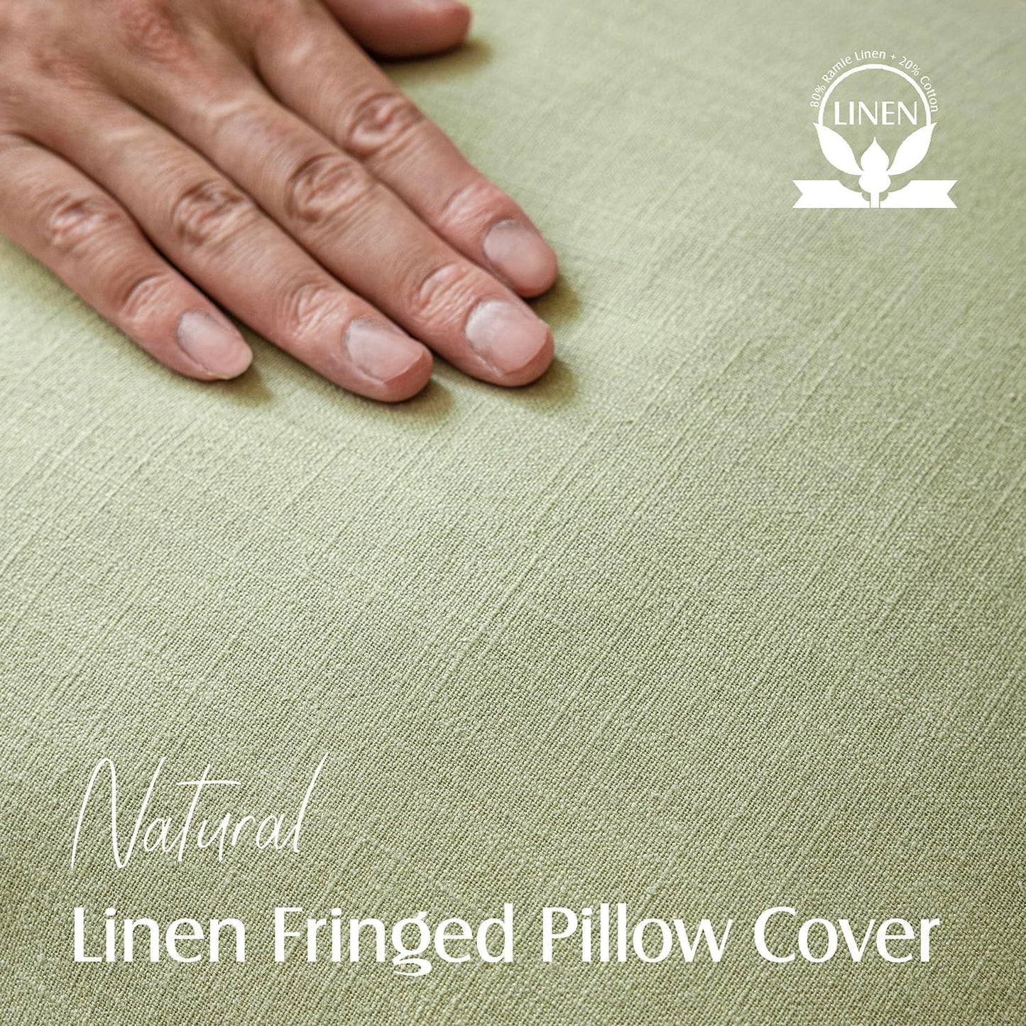 Foindtower Set of 2 Decorative Linen Fringe Throw Pillow Covers Boho Farmhouse Cushion Cover with Tassels Soft Accent Pillowcase for Couch Sofa Bed Living Room Home Decor,24×24 Inch,Light Sage Green