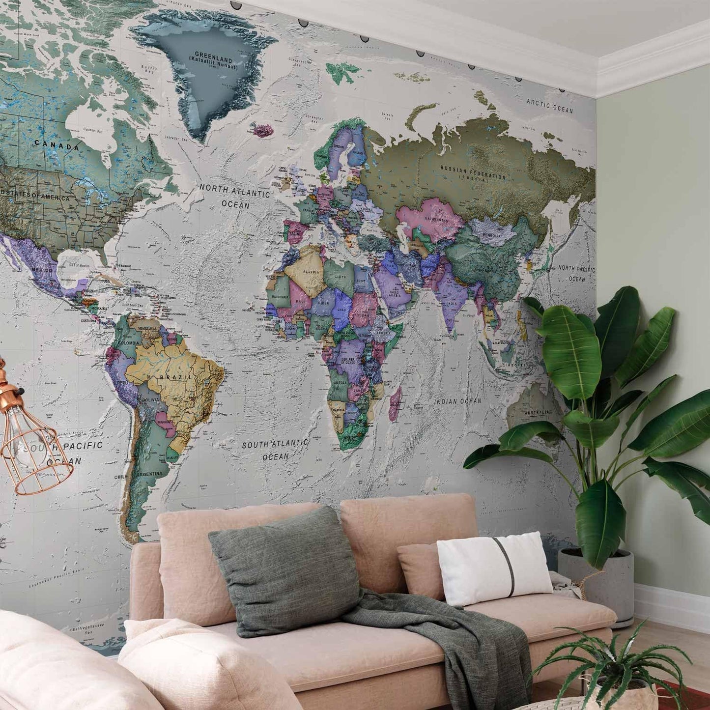 artgeist Premium Wall Mural World Map 138x101 in - XXL Non-Woven Wallpaper Fleece Wall Decor Photo Print Picture Image Design Home Map of The World k-A-0380-a-a