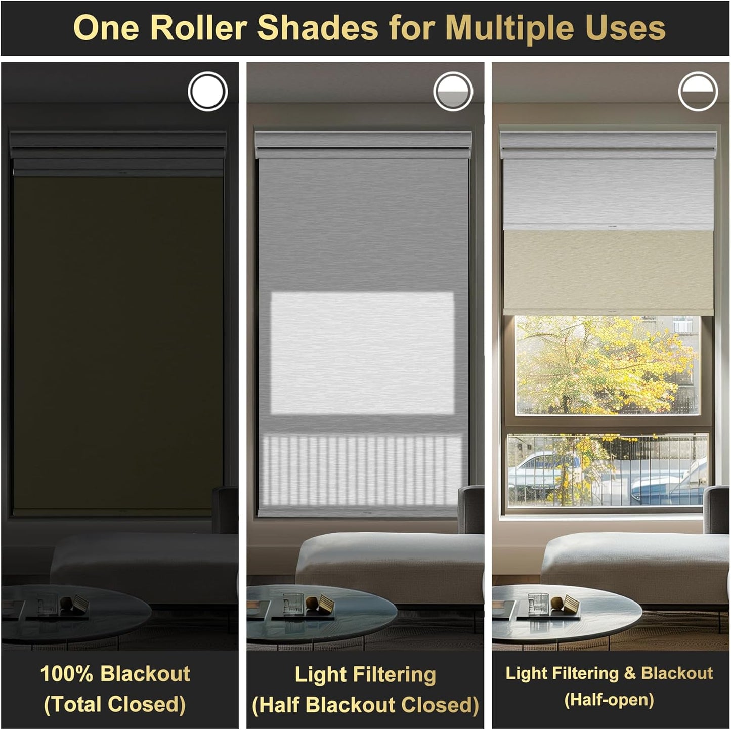 BERISSA Cordless Dual Roller Shades With Cassette Valance, Blackout and Light Filtering, Day and Night for Home Office Door - Beige and White, 47 W x 64" H