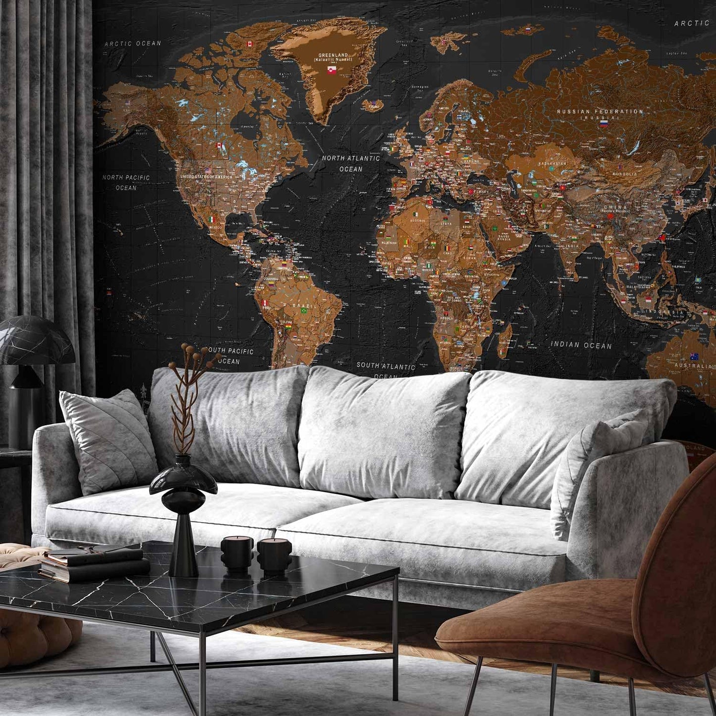artgeist Premium Wall Mural World Map 79x55 in - XXL Non-Woven Wallpaper Fleece Wall Decor Photo Print Picture Image Design Home Map of The World k-A-0206-a-a