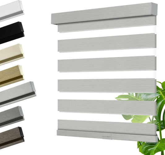 Cordless Zebra Blinds for Windows, Blackout Interior Blinds,Easy to Install,UV Protection,for Offices and Home,Custom Roller Shades, Mousse Light Grey,84" W x 64" H