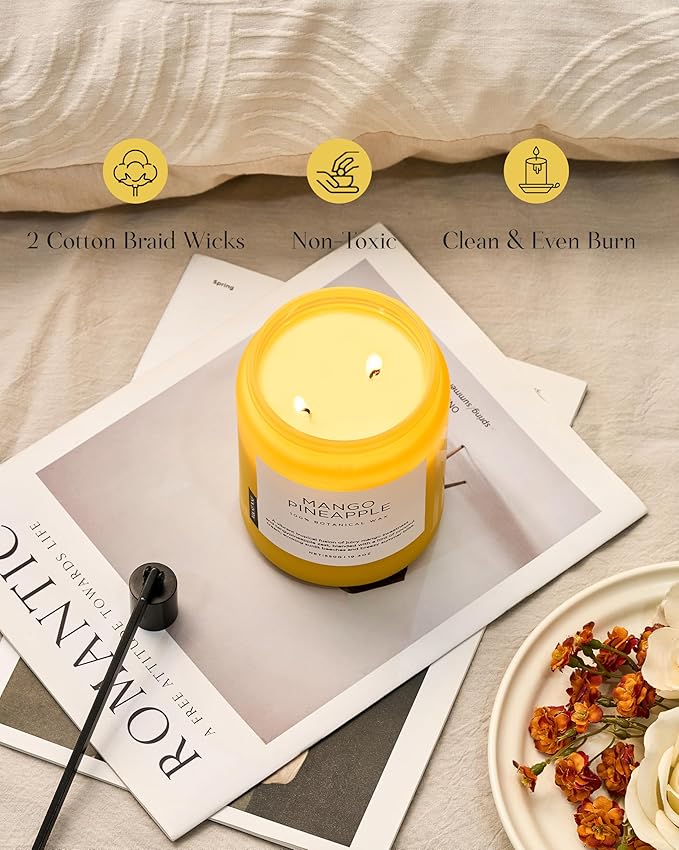 M&SENSE Mango Pineapple Scented Candle, 19.4oz Non Toxic Natural Soy Wax 110 Hours Long Lasting Burn Fruit Scent Summer Gifts for Housewarming, 2 Wick Aromatherapy Candle for Women Men Family Friends