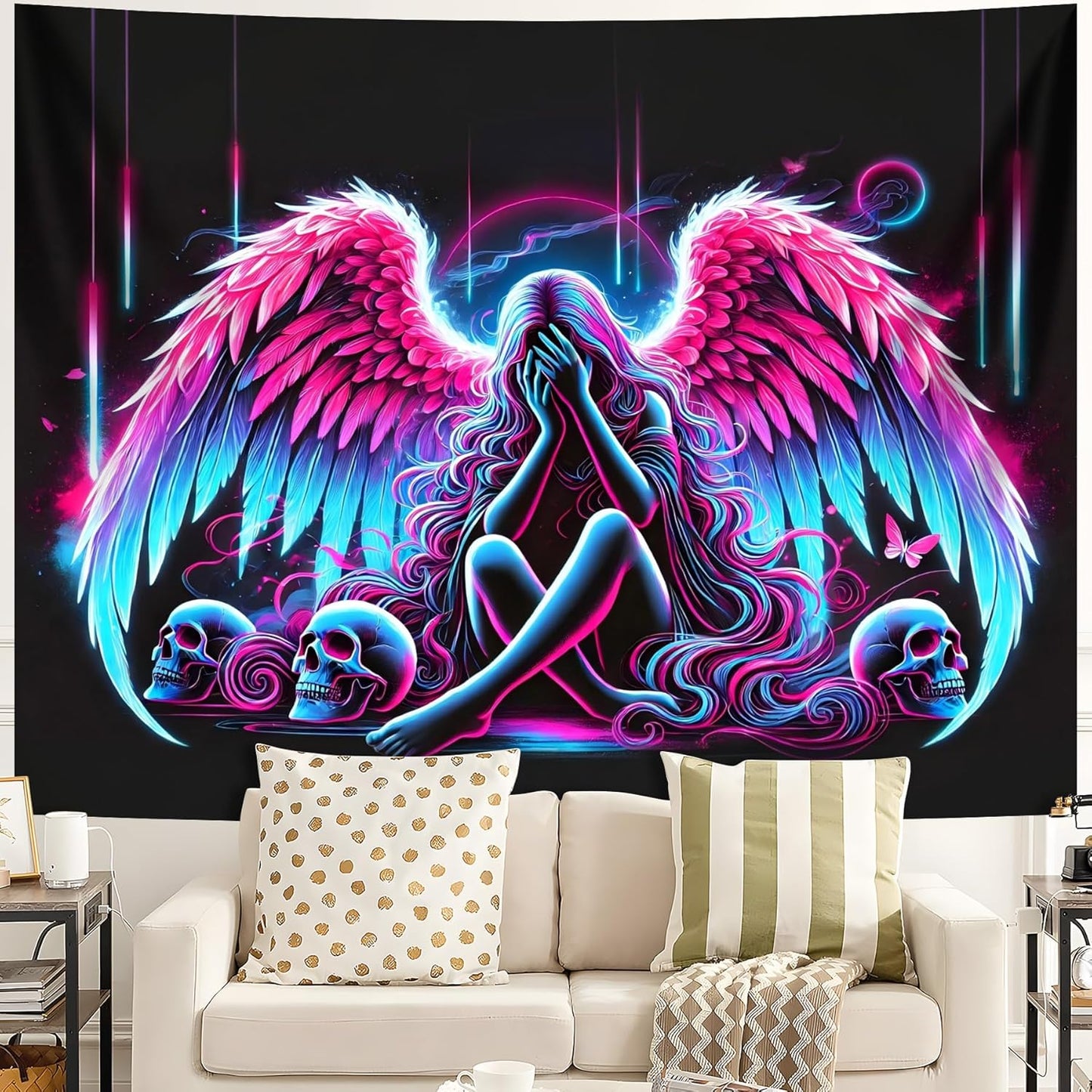 Blacklight Tapestry,WingTapestry Glow In The Dark,UV Reactive Black Light Upright Posters Wall Hanging for Bedroom Dorm Living Room Backdrop Decor (wing1, 59L" x 51W")