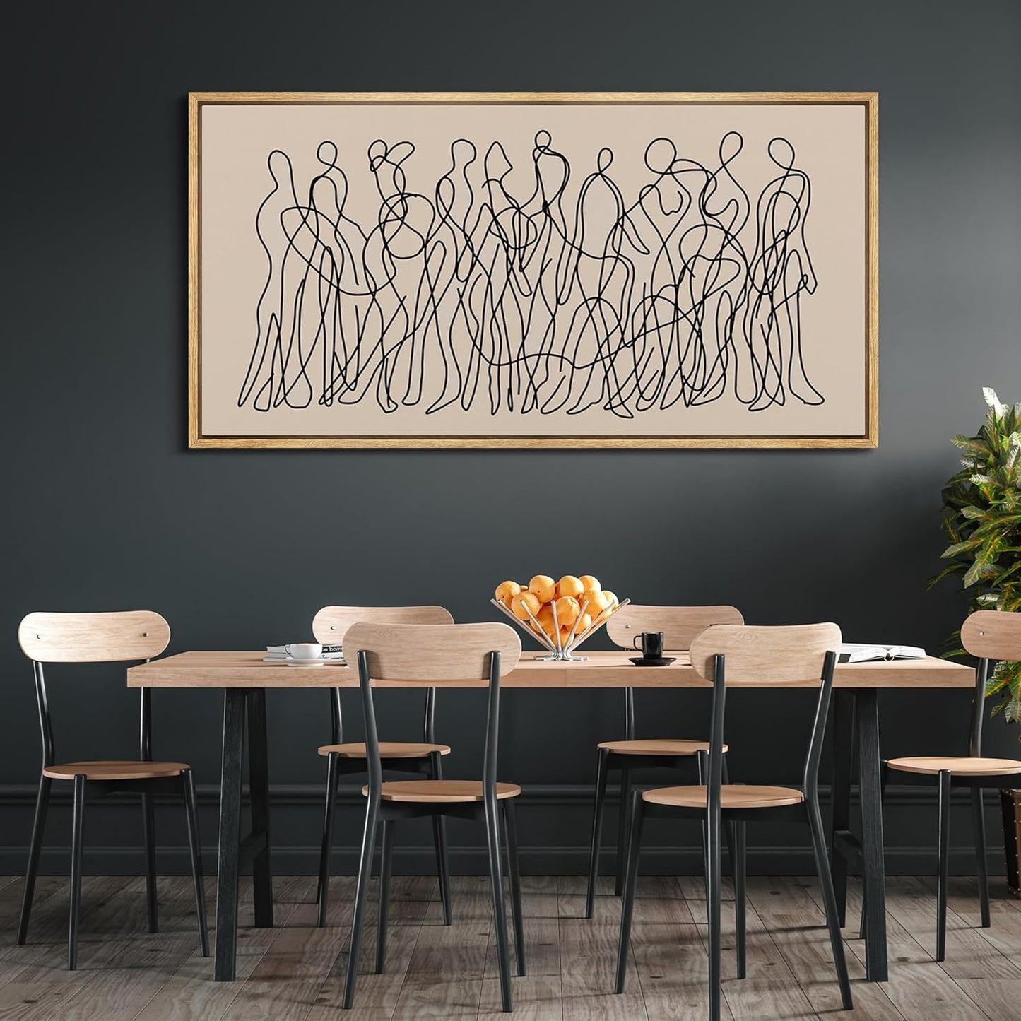 MUDECOR Extra Large Framed Canvas Print Wall Art Modern Line Art People Abstract Illustrations Decorative Colorful Multicolor for Bedroom - 60"x30"