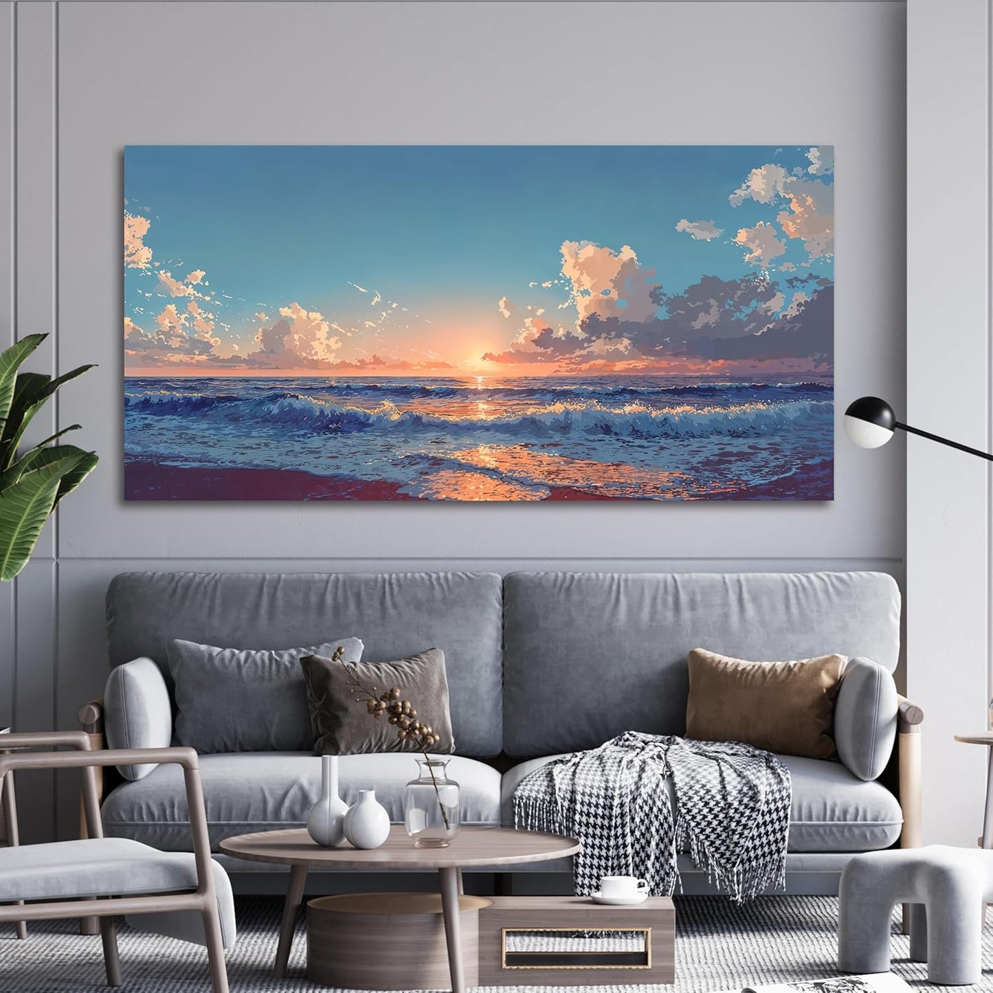 Canvas Wall Art Decor Blue Beach Oversized Wall Art Decorations Artwork For Walls Home Decor for living room wall painting Canvas Art Prints Pictures For Bedroom Office Wall Hanging Decor 29" X 58"