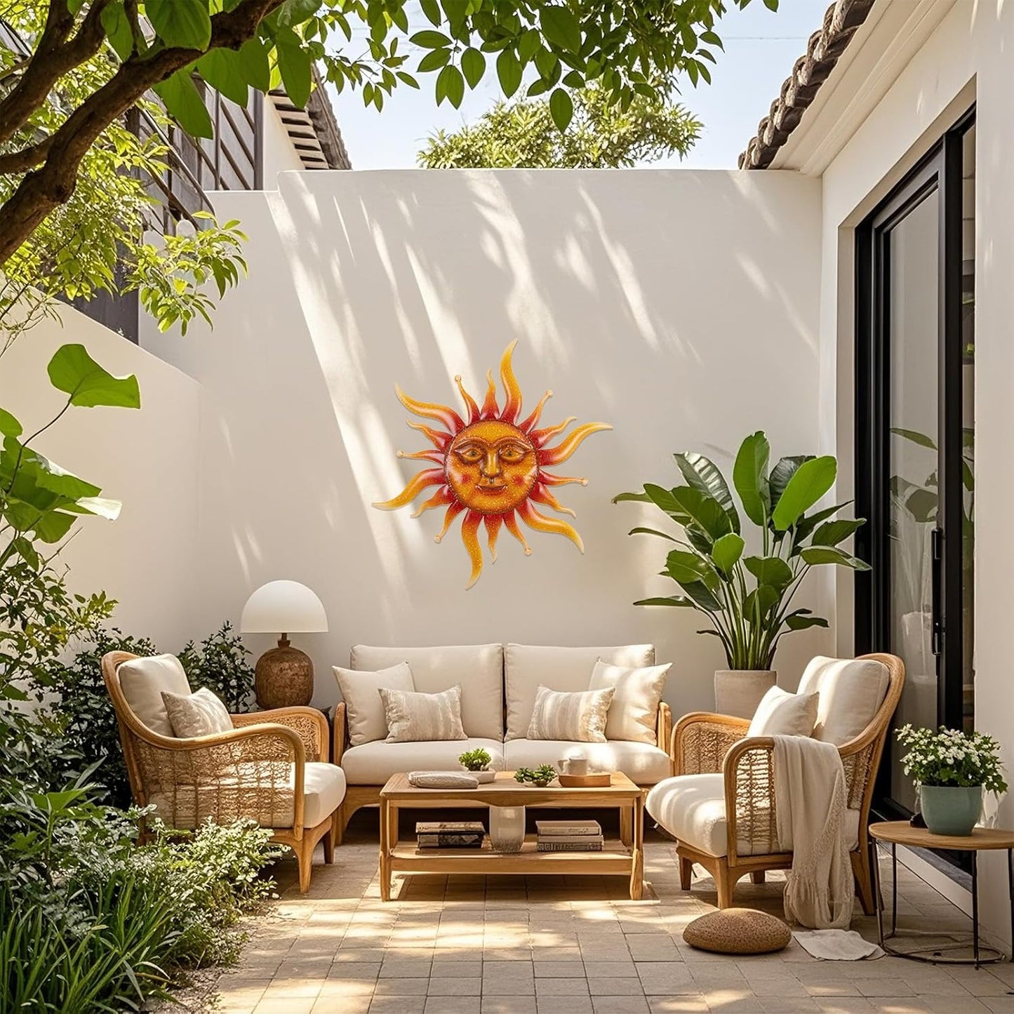 VZVXCC Sun Metal Wall Art Outdoor Decor-Rustic Retro 3D Sun Face Metal Wall Sculpture Large Outdoor Wall Art Hanging Decoration Garden, Patio, Farmhouse Mothers Day Gifts