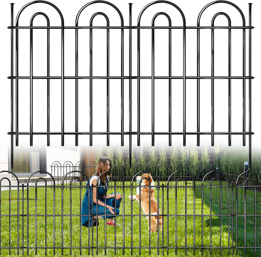 25 Panels Decorative Garden Fence, 32 in(H) X 50 ft(L) No Dig Dog Fence Outdoor for Yard, Rustproof Tall Metal Garden Fencing Animal Barrier with Ground Stakes, Temporary Fencing for Patio Outdoor