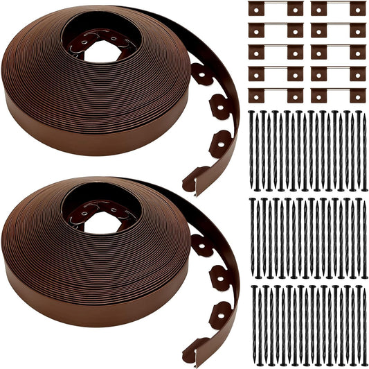 Sasylvia 2'' x 200' Landscape Edging Kit Edging Border Coil Include Anchoring Spikes 10 Connectors Plastic Garden Border for Lawn Garden Grass Yard Home(Brown)
