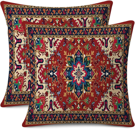 Outdoor Waterproof Throw Pillow Covers Set of 2 Tribal Abstract Colorful Floral Carpet Pattern Decorative Farmhouse Pillow Covers for Couch Sofa Patio Furniture
