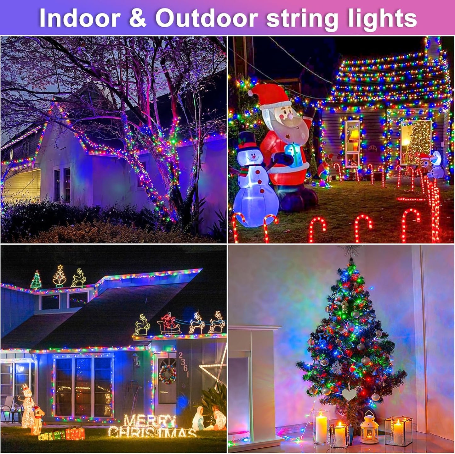 250 LED Christmas Lights Indoor Outdoor, 82ft 8 Modes Clear Wire Christmas String Lights Indoor, Plug in Twinkle Fairy Lights for Bedroom Tree Christmas Decorations, Multicolor