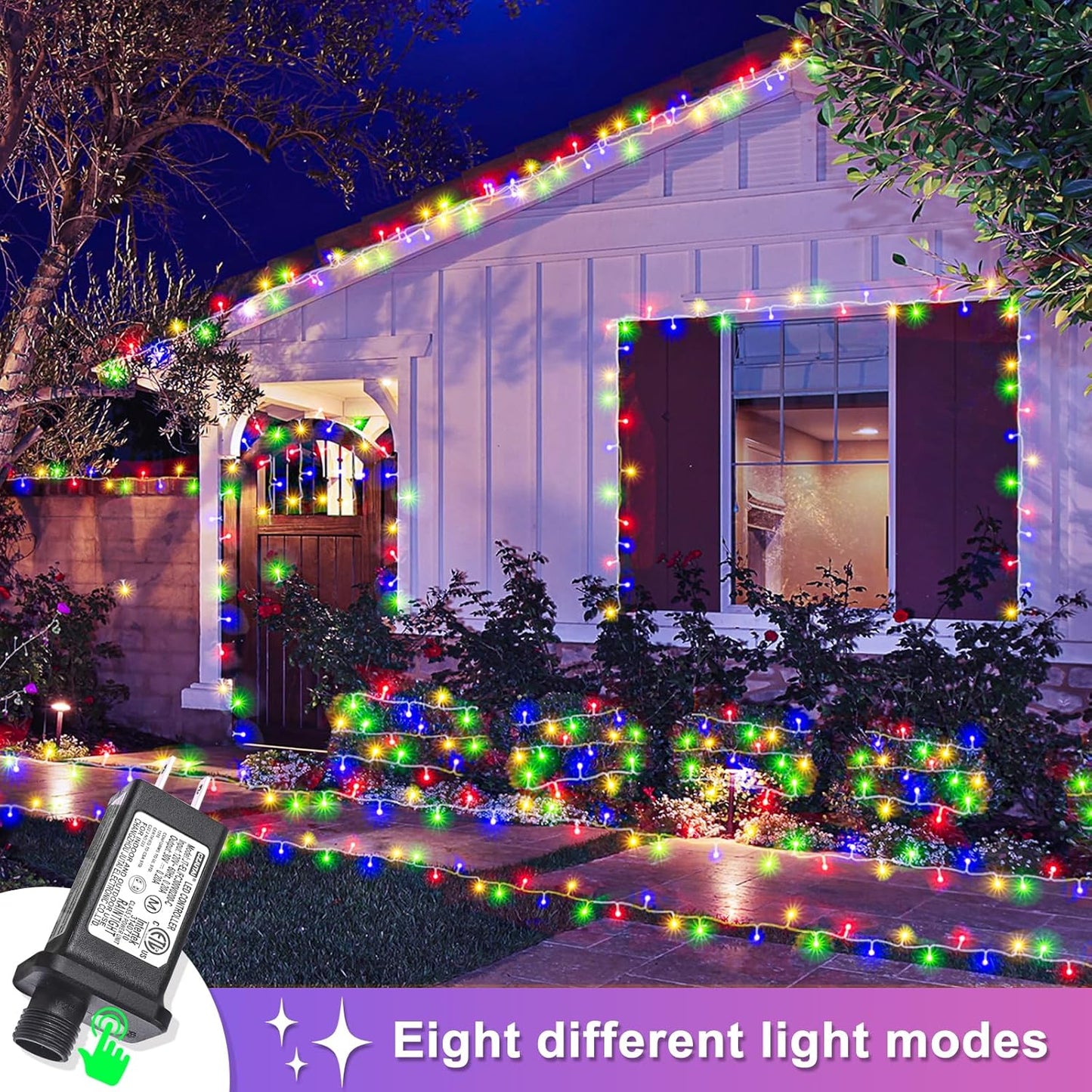 Christmas Lights Indoor Outdoor, 132ft 400 LED Christmas String Lights Indoor 8 Modes Clear Wire, Plug in Waterproof Twinkle Fairy Lights for Bedroom Tree Christmas Decorations, Multicolor