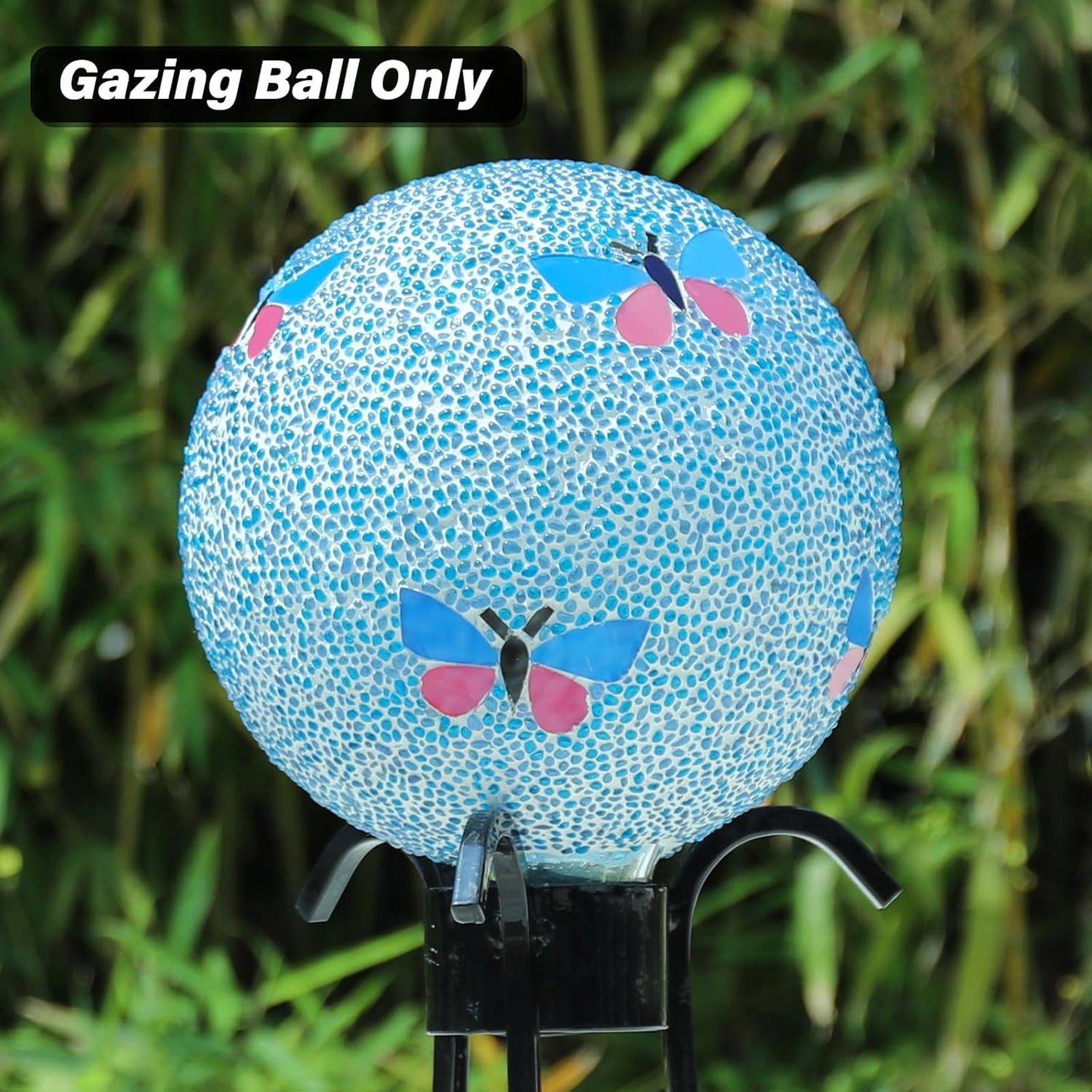 Gazing Ball 8 Inch Butterfly Glass Mosaic Garden Globe Outdoor Gazing Globe Yard Ornament for Garden Yard Home Lawn Outdoor Decoration Gift for Women (Not Solar Powered)