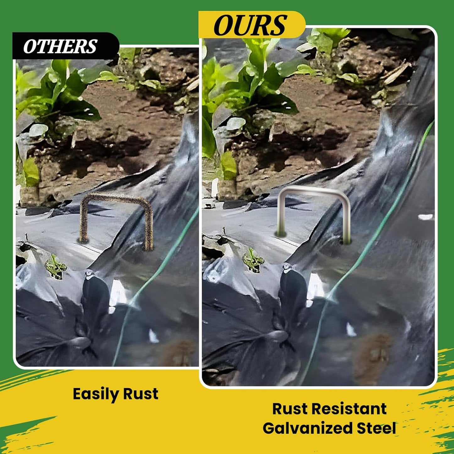 Landscape Staples Galvanized 6 Inch 60 Pcs, Metal Garden Stakes 1.6 Inch Width, Garden Staples for Weed Barrier Tubing Lawn 11 Gauge