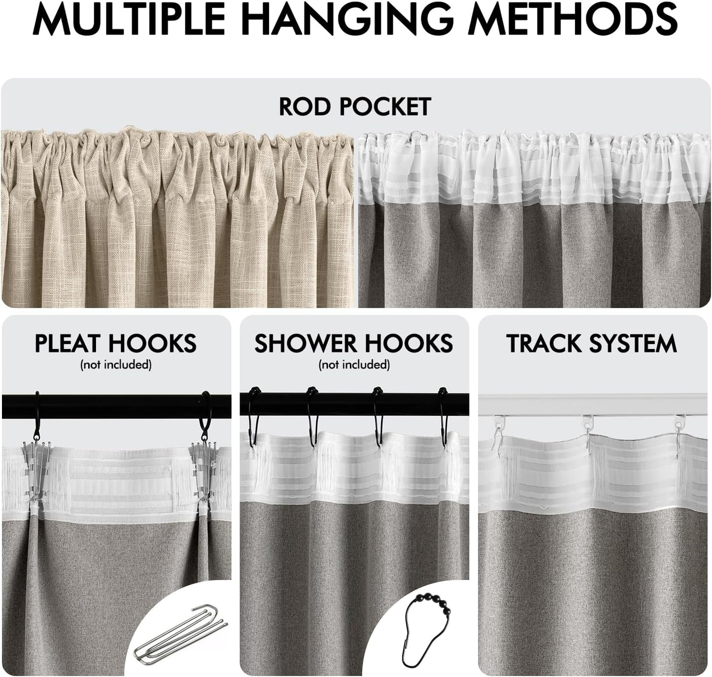 MIULEE Beige 100% Blackout Linen Curtains 108 Inch 2 Panels Set Double Sided No Coating Pleated Back Tab Black Out Extra Long Thermal Insulated Pinch Pleat Bedroom Living Room Darkening Window Drapes