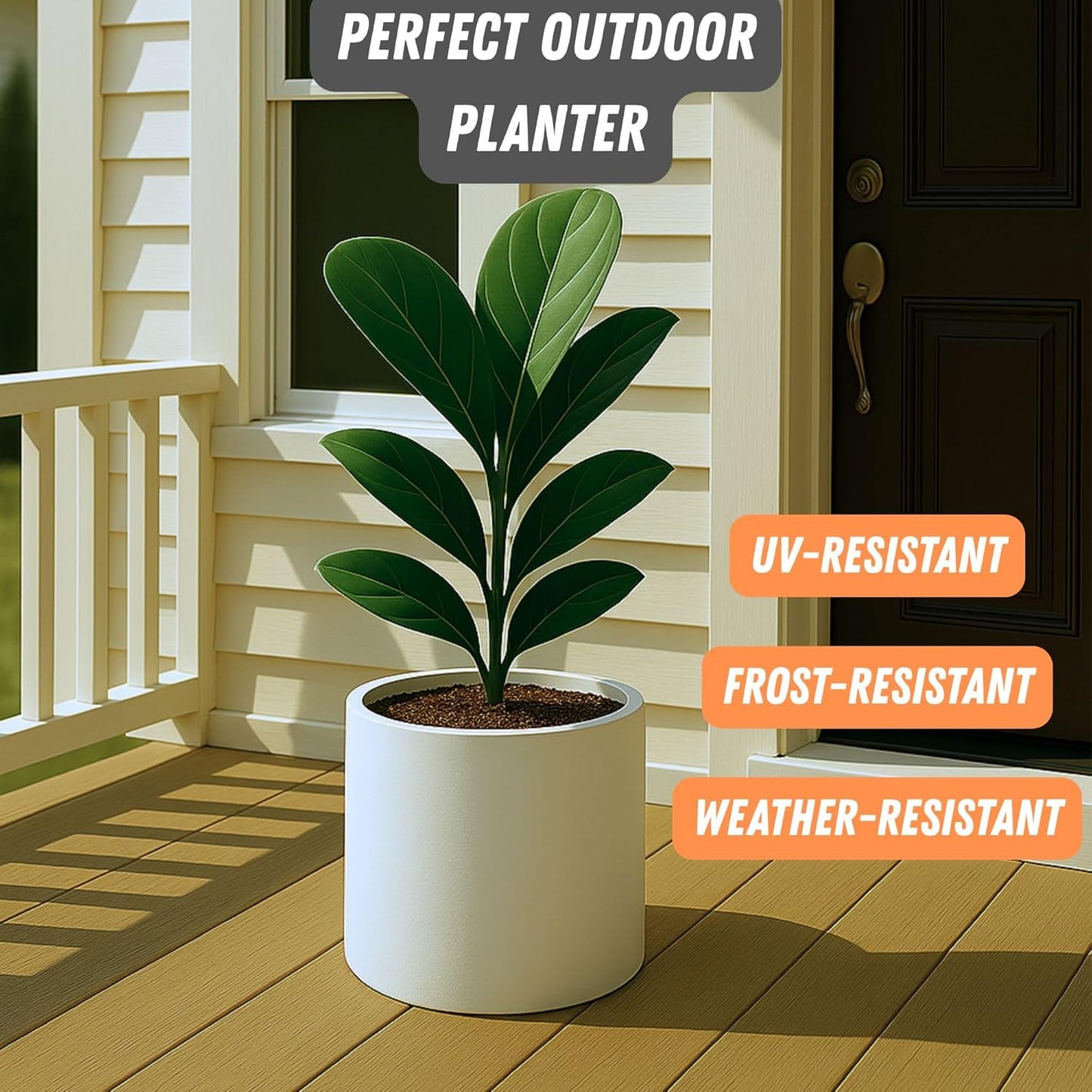 Fox & Fern 8 Inch Plant Pot with Drainage Plug — Premium Lightweight Fiberstone Matte White Planter; Indoor & Outdoor Planter; 8 Inch Pots for Plants; Weather Resistant & UV Resistant