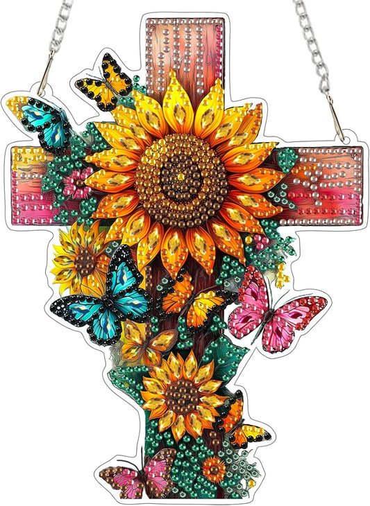 EOBROMD Diamond Hanging Art Kits for Adults, Cross Butterfly Suncatcher Diamond Art Painting, DIY Special Shaped Rhinestone Kits for Adults, Window Pendants Home Garden Wall Hanging Ornament