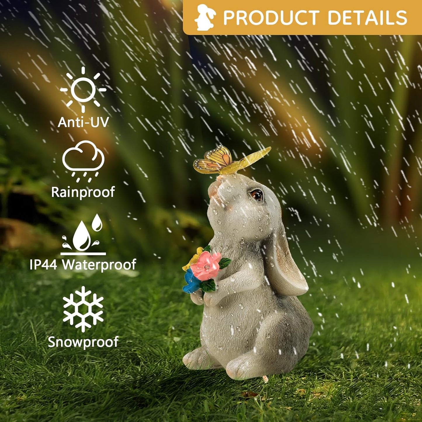 Solar Bunny Statues Light for Garden - Color-Changing Rainbow LED Butterfly,Rabbit Figurine Decor Auto On/Off,Easter Gifts for Yard Balcony & Patio Ornaments (Colorful Light)