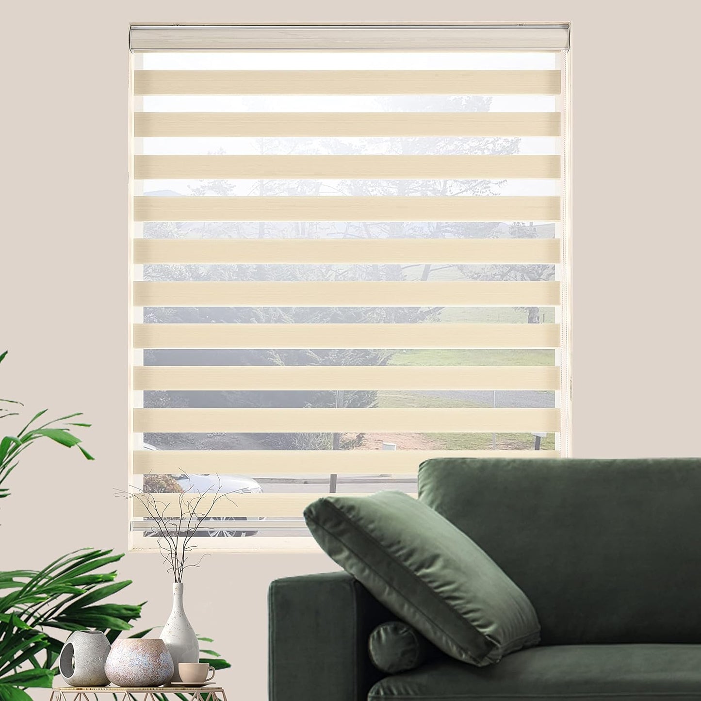 Custom Cut Size Zebra Blinds for Windows Privacy Light Filtering Zebra Shades Dual Layer Blinds for Indoor Windows(Custom Size Cream Color)