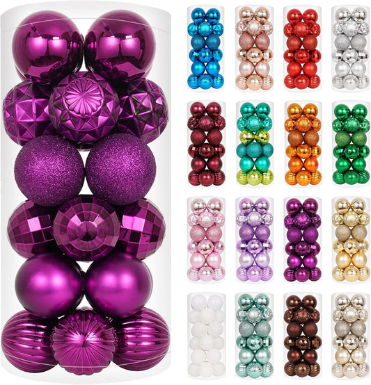 XmasExp 24ct Christmas Ball Ornaments Shatterproof Christmas Ornaments Set Decorations for Xmas Tree Balls Halloween Decorations 40mm/1.57” (1.57'', Purple)