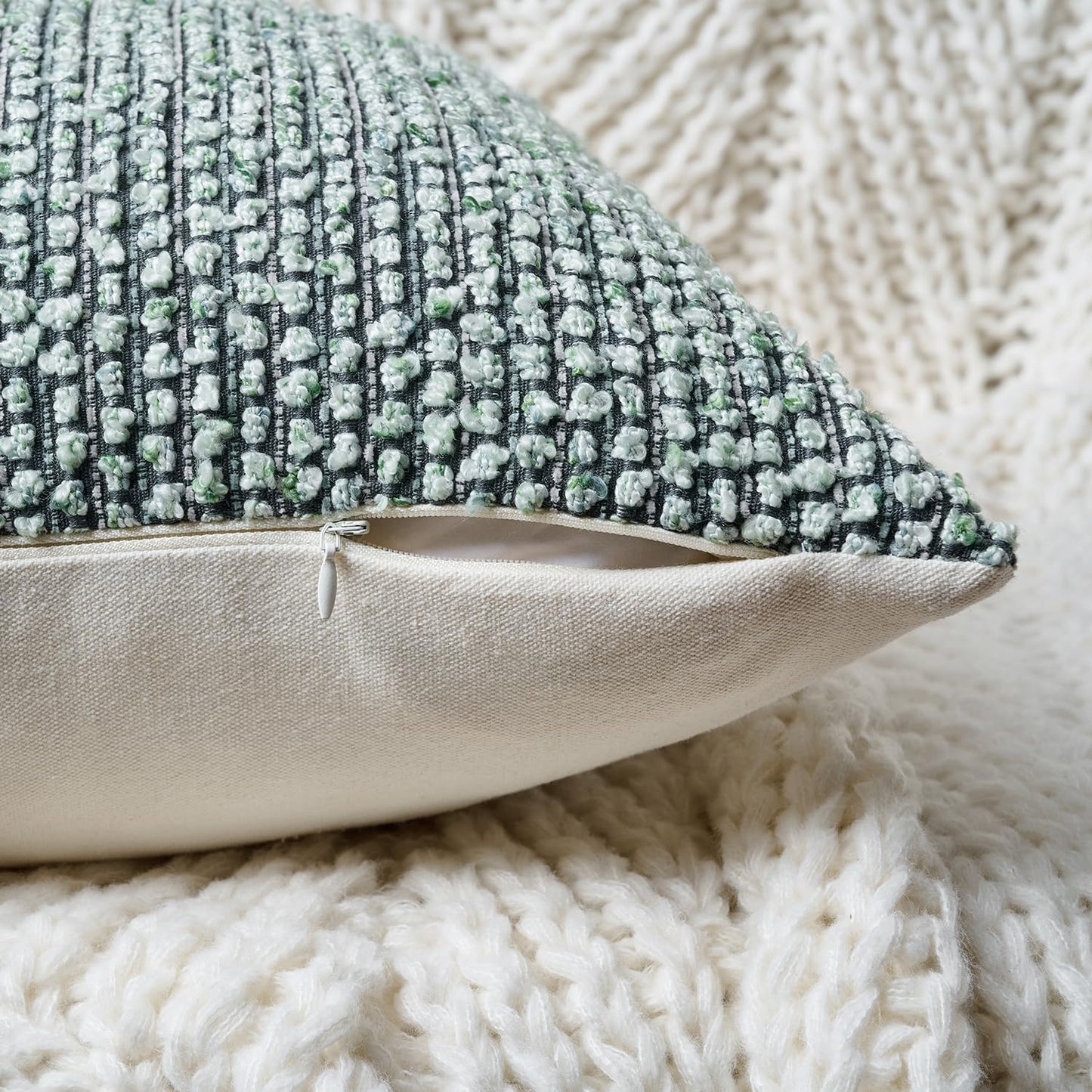 Striped Euro Sham Pillow Covers 26x26 Set of 2 Green Textured Boucle Chic Morden Boho Accent Farmhouse Square Decorative Couch Throw Pillow Covers for Home Decor Bed Sofa Living Room