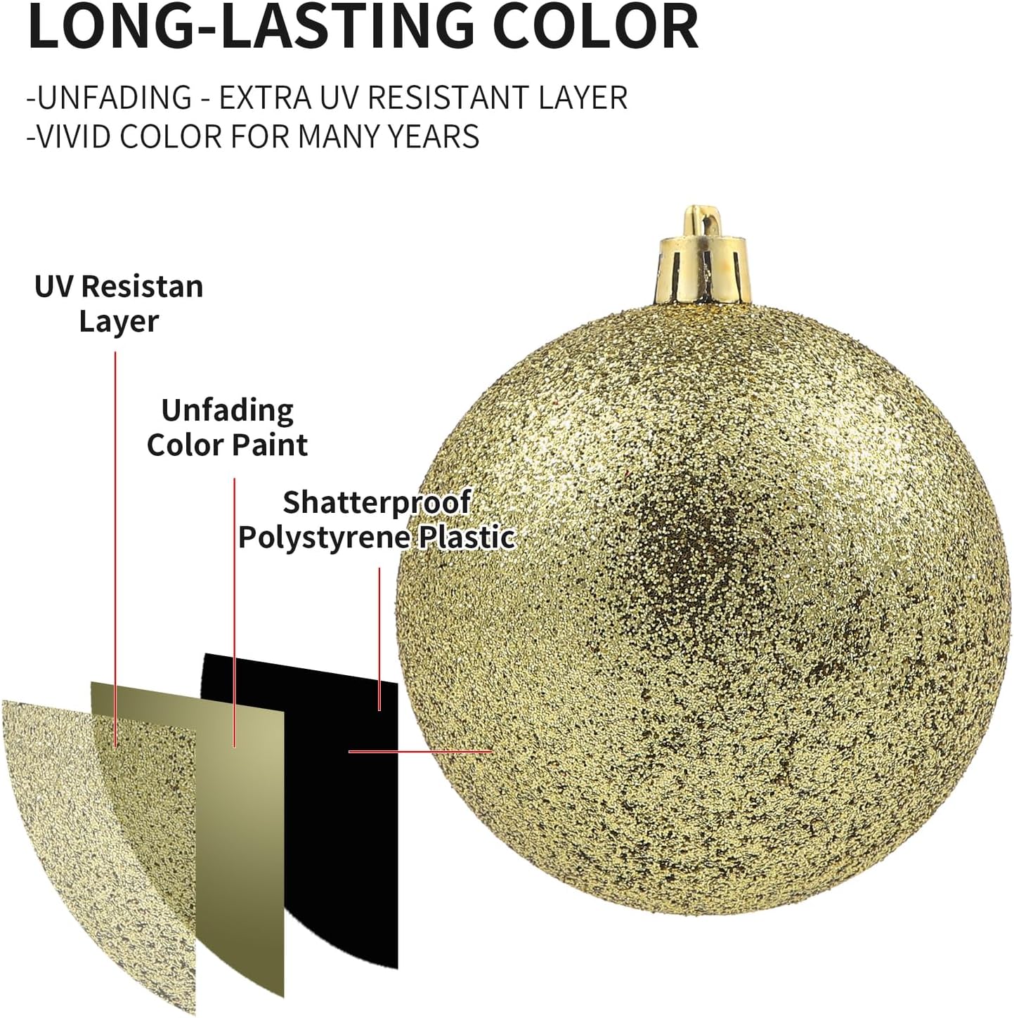 LANGXUN 36pcs Gold Christmas Tree Decorations Balls, Bolas De Navidad, 2025 Christmas Decor, Indoor Outdoor Shatterproof Christmas Ornaments, Xmars Party Wedding Suppiles