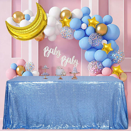 SquarePie Sequin Tablecloth 90 x 132 Inch Baby Blue Sparkly Table Linen for Wedding Party