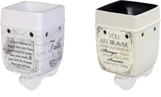 Elanze Designs 2 Pc Set Braver Stronger Smarter, Dream Bigger Ceramic Stoneware Plug-in Tart Oil Wax Warmers
