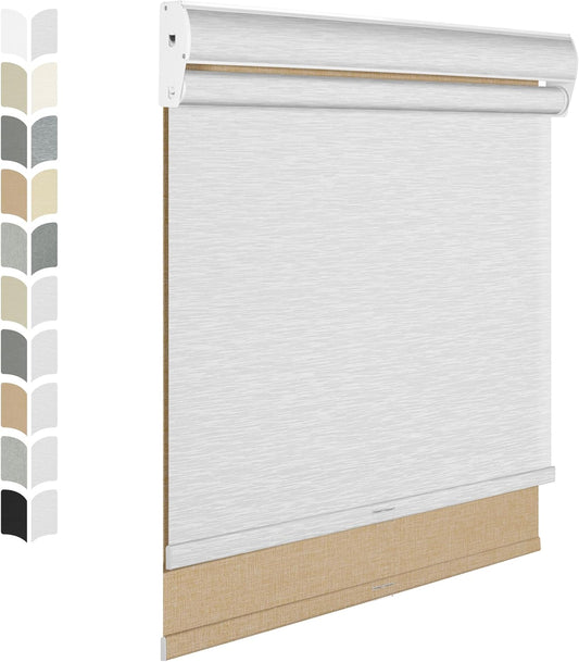 BERISSA Dual Roller Shades with Cassette Valance, Blackout and Light Filtering, Day and Night Shades for Home Office Door. Linen Beige and White. 37 W x 80" H