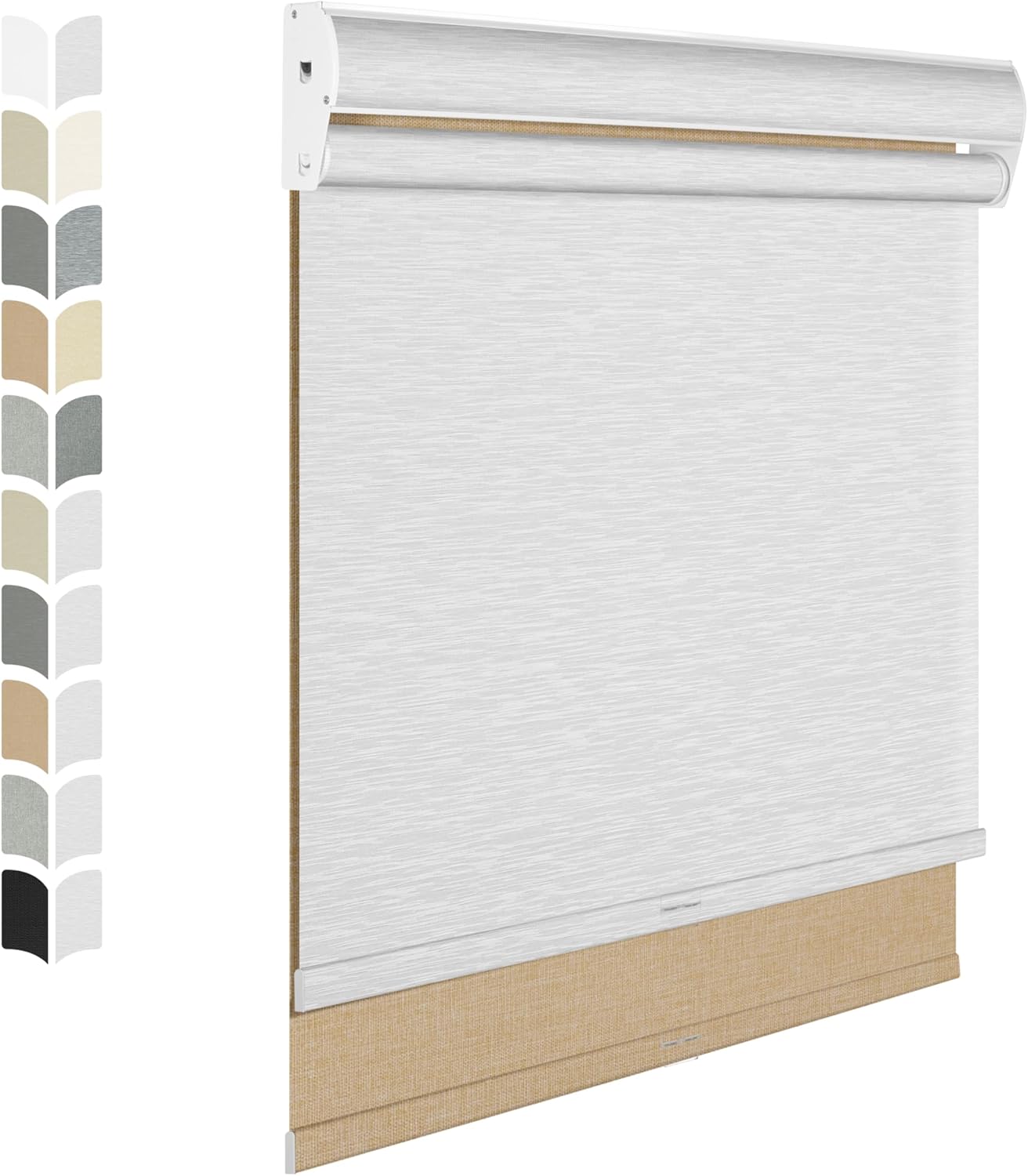 BERISSA Cordless Dual Roller Shades with Cassette Valance, Blackout and Light Filtering Shades, Day and Night for Home Office Door. Linen Beige and White. 67 W x 86" H