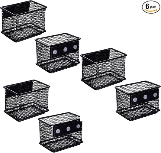 dedoot 6 Pack Magnetic Pen Holder, 3.45x2.3x2.6inch Magnetic Basket Locker Organizer Metal Mesh Pencil Memo Holder for Whiteboard, Fridge, Desk, Offices