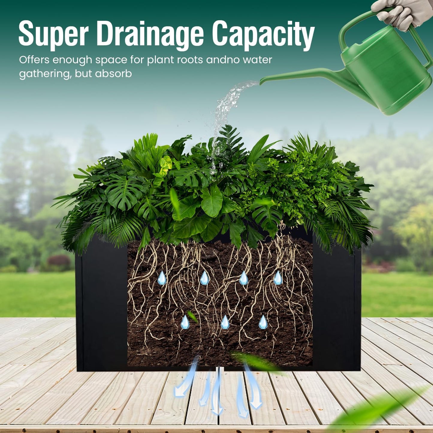 Galvanized Steel Metal Planter Rectangular Indoor Black Planter Box Large Outdoor Planters Steel 25" Lx 11" W x 13" H Commercial Residential for Patio, Deck, Garden